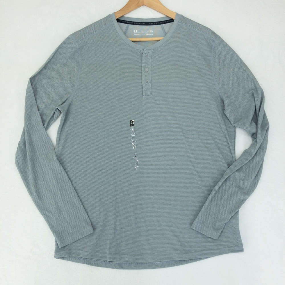 Under Armour Henley Shirt Mens Large Gray Threadborne HeatGear Long Sleeve New